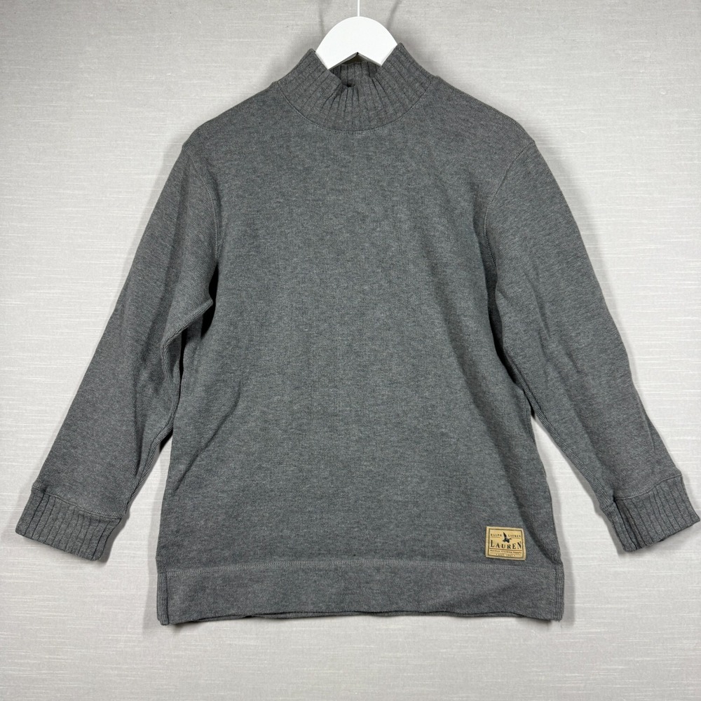 Lauren Ralph Lauren Sweater Women M Gray Cotton Mock Neck Long Sleeve Casual
